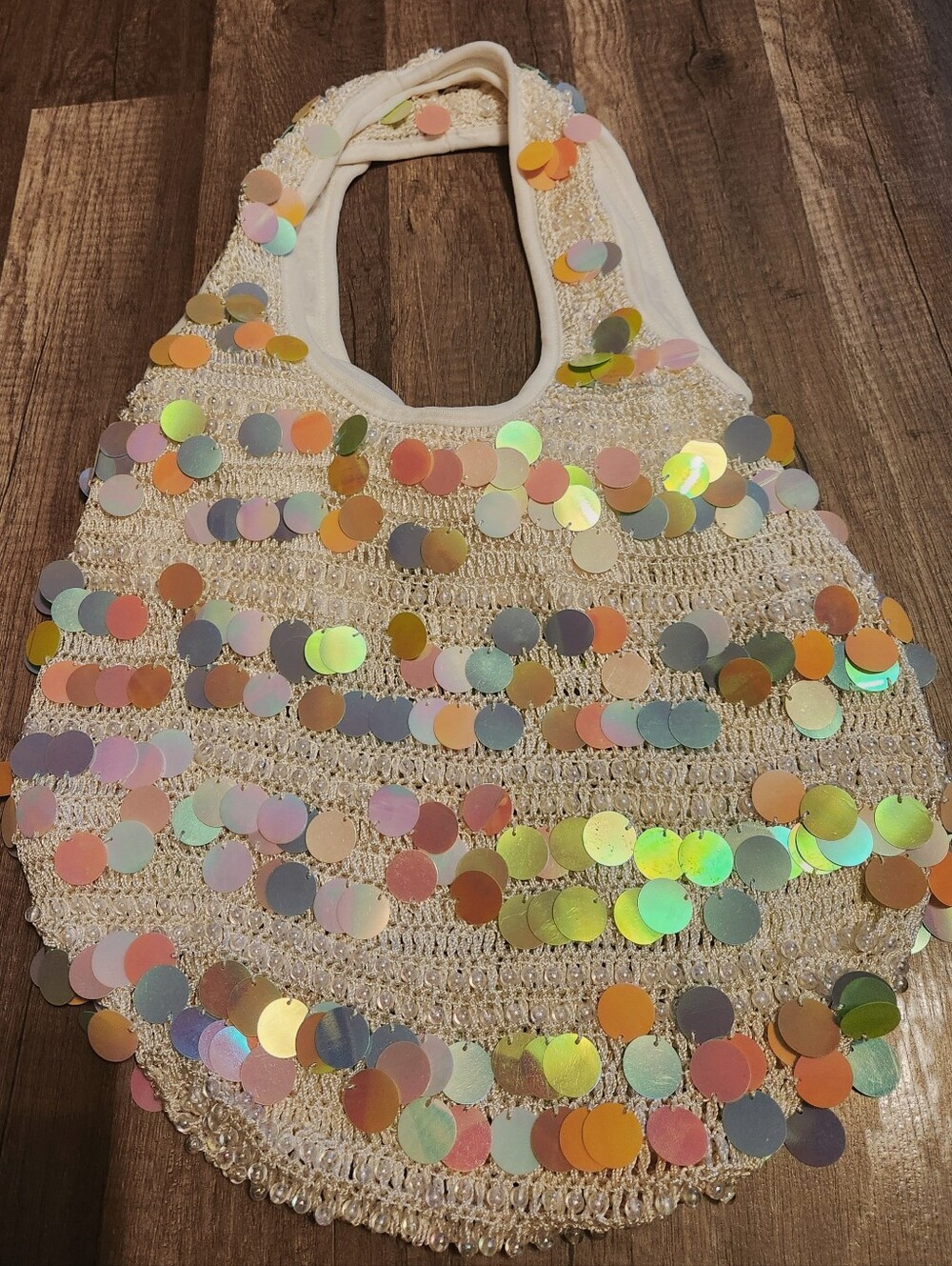 Sequin Crochet Tote Bag - Iridescent Multicolor-y2k Vintage Mint Condition